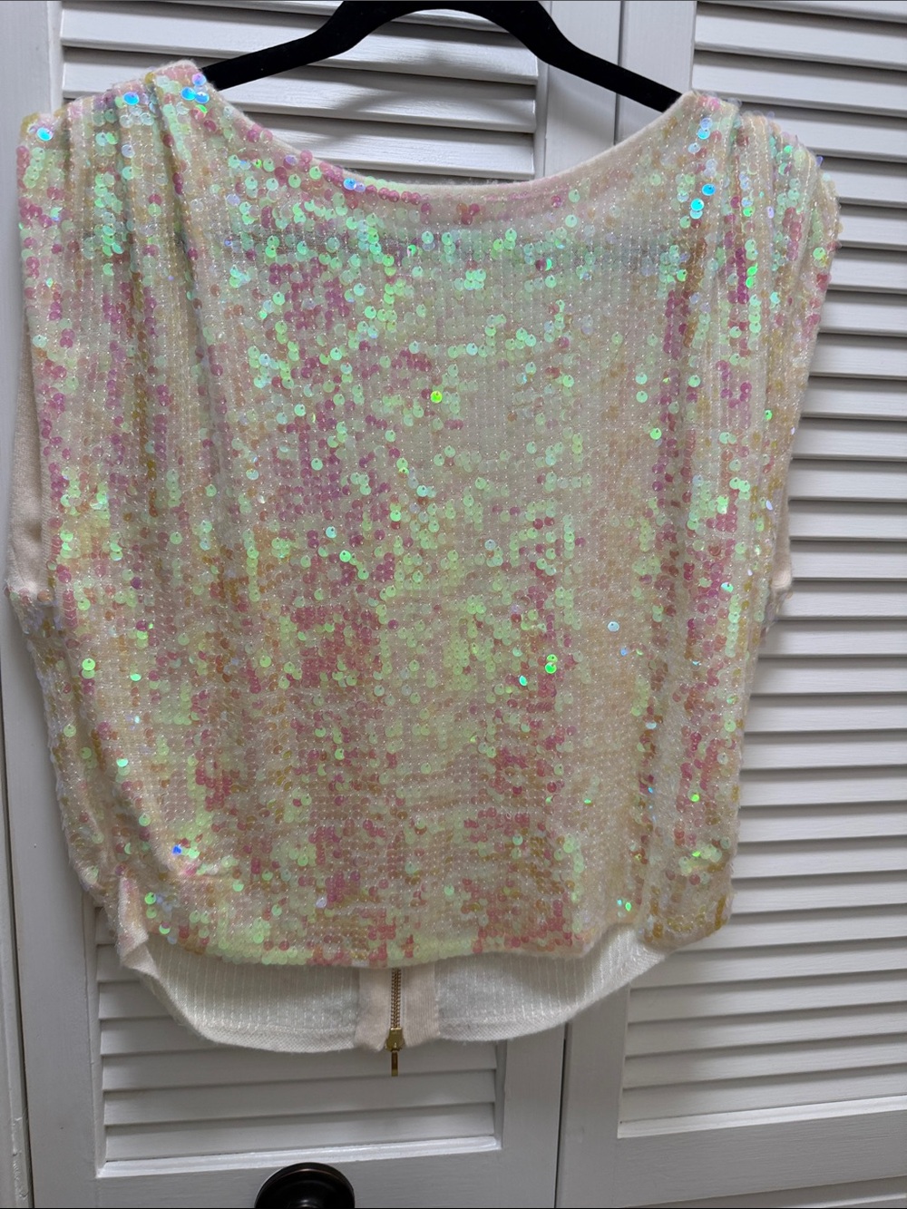 Pilcro Iridescent Sequin Cream Top with Pink and Green Sheen